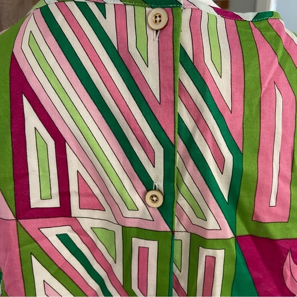 Talbots Pink Green Button Back Sleeveless Blouse Size 14 Lightweight Spring - Picture 7 of 11